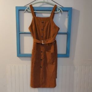 SHEIN Tan Button-Front Midi Dress